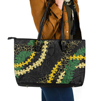 Hawaii Puakenikeni - Maile Lei Leather Tote Bag Obsidian Black LT7 - Polynesian Pride