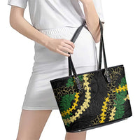 Hawaii Puakenikeni - Maile Lei Leather Tote Bag Obsidian Black LT7 - Polynesian Pride