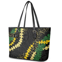 Hawaii Puakenikeni - Maile Lei Leather Tote Bag Obsidian Black LT7 - Polynesian Pride