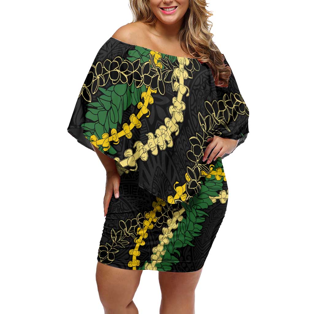 Hawaii Puakenikeni - Maile Lei Off Shoulder Short Dress Obsidian Black LT7 Women Black - Polynesian Pride
