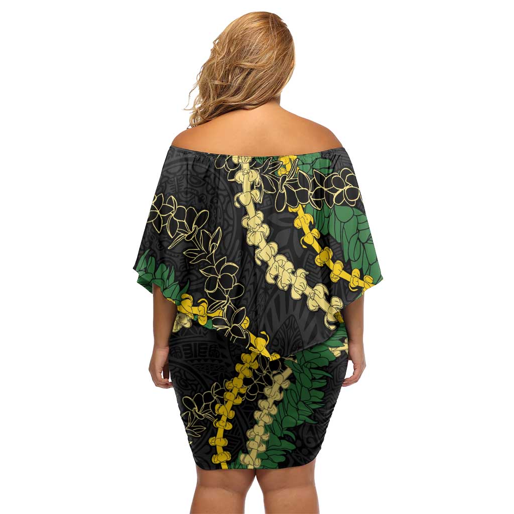 Hawaii Puakenikeni - Maile Lei Off Shoulder Short Dress Obsidian Black LT7 - Polynesian Pride