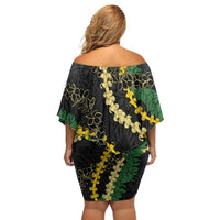 Hawaii Puakenikeni - Maile Lei Off Shoulder Short Dress Obsidian Black LT7 - Polynesian Pride