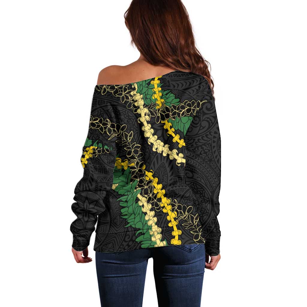 Hawaii Puakenikeni - Maile Lei Off Shoulder Sweater Obsidian Black LT7 - Polynesian Pride