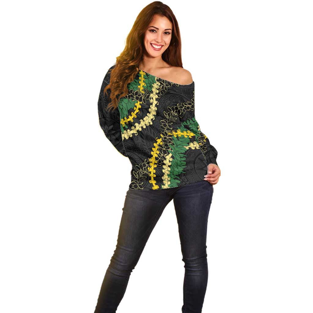 Hawaii Puakenikeni - Maile Lei Off Shoulder Sweater Obsidian Black LT7 - Polynesian Pride