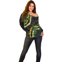 Hawaii Puakenikeni - Maile Lei Off Shoulder Sweater Obsidian Black LT7 - Polynesian Pride