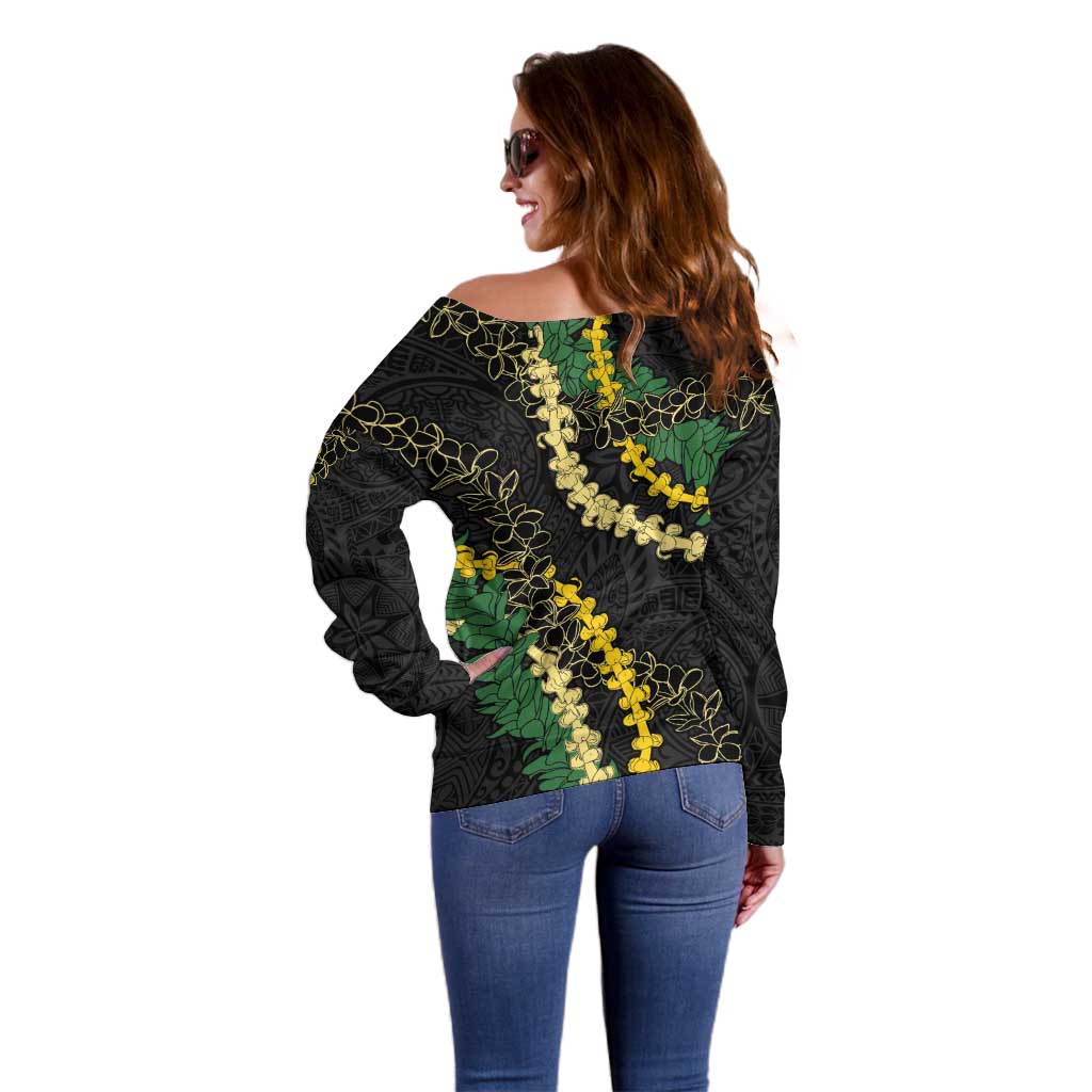 Hawaii Puakenikeni - Maile Lei Off Shoulder Sweater Obsidian Black LT7 - Polynesian Pride