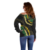 Hawaii Puakenikeni - Maile Lei Off Shoulder Sweater Obsidian Black LT7 - Polynesian Pride