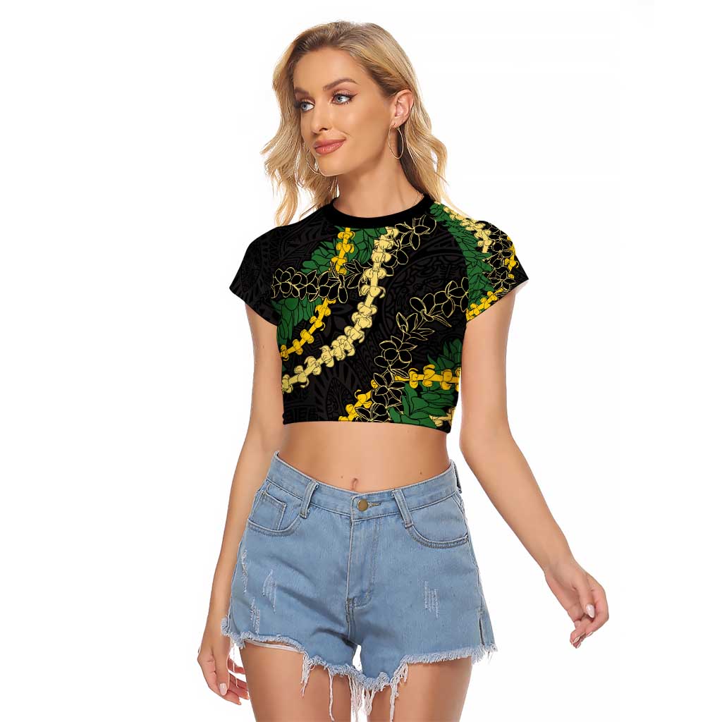 Hawaii Puakenikeni - Maile Lei Raglan Cropped T Shirt Obsidian Black LT7 Female Black - Polynesian Pride