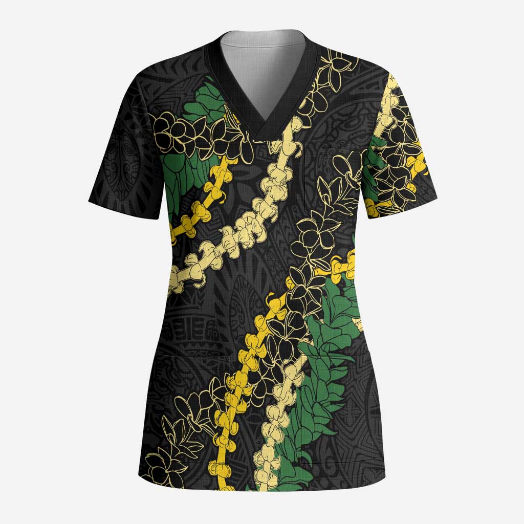 Hawaii Puakenikeni - Maile Lei Scrub Top Obsidian Black LT7 Adult Black - Polynesian Pride