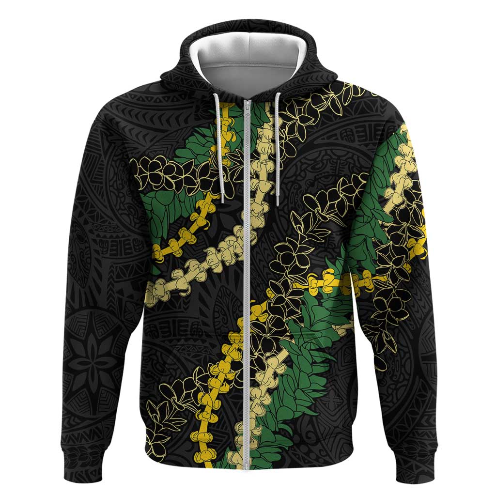 Hawaii Puakenikeni - Maile Lei Zip Hoodie Obsidian Black LT7 Zip Hoodie Black - Polynesian Pride