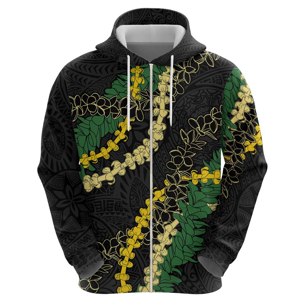 Hawaii Puakenikeni - Maile Lei Zip Hoodie Obsidian Black LT7 - Polynesian Pride