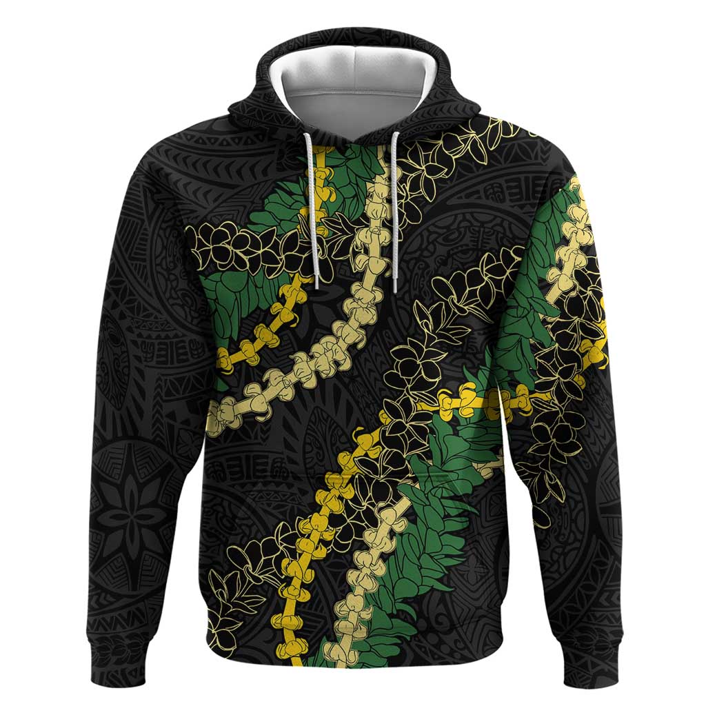 Hawaii Puakenikeni - Maile Lei Zip Hoodie Obsidian Black LT7 Pullover Hoodie Black - Polynesian Pride