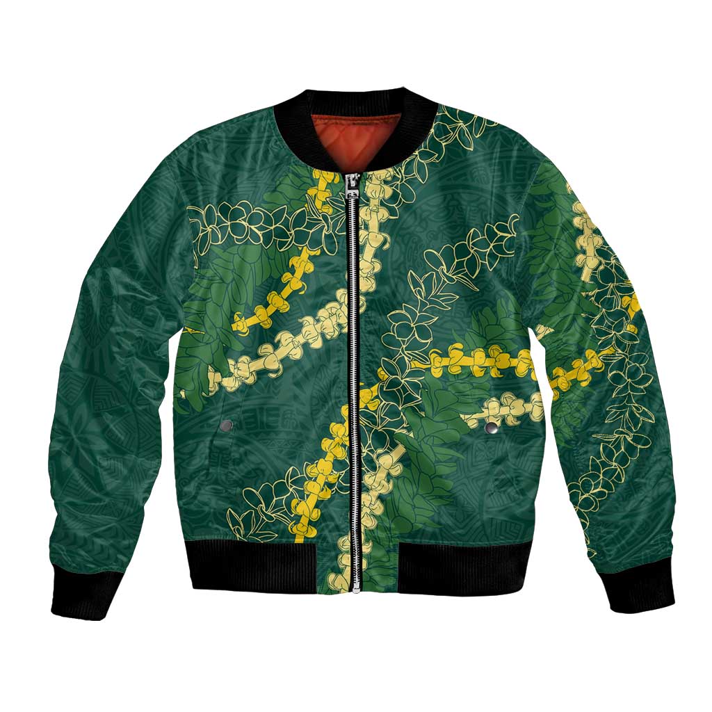 Hawaii Puakenikeni - Maile Lei Bomber Jacket Sage Green LT7 Unisex Sage Green - Polynesian Pride