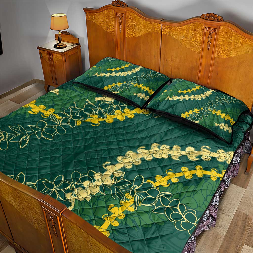 Hawaii Puakenikeni - Maile Lei Quilt Bed Set Sage Green LT7 - Polynesian Pride