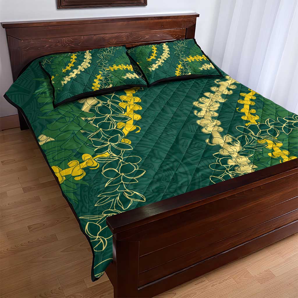 Hawaii Puakenikeni - Maile Lei Quilt Bed Set Sage Green LT7 - Polynesian Pride