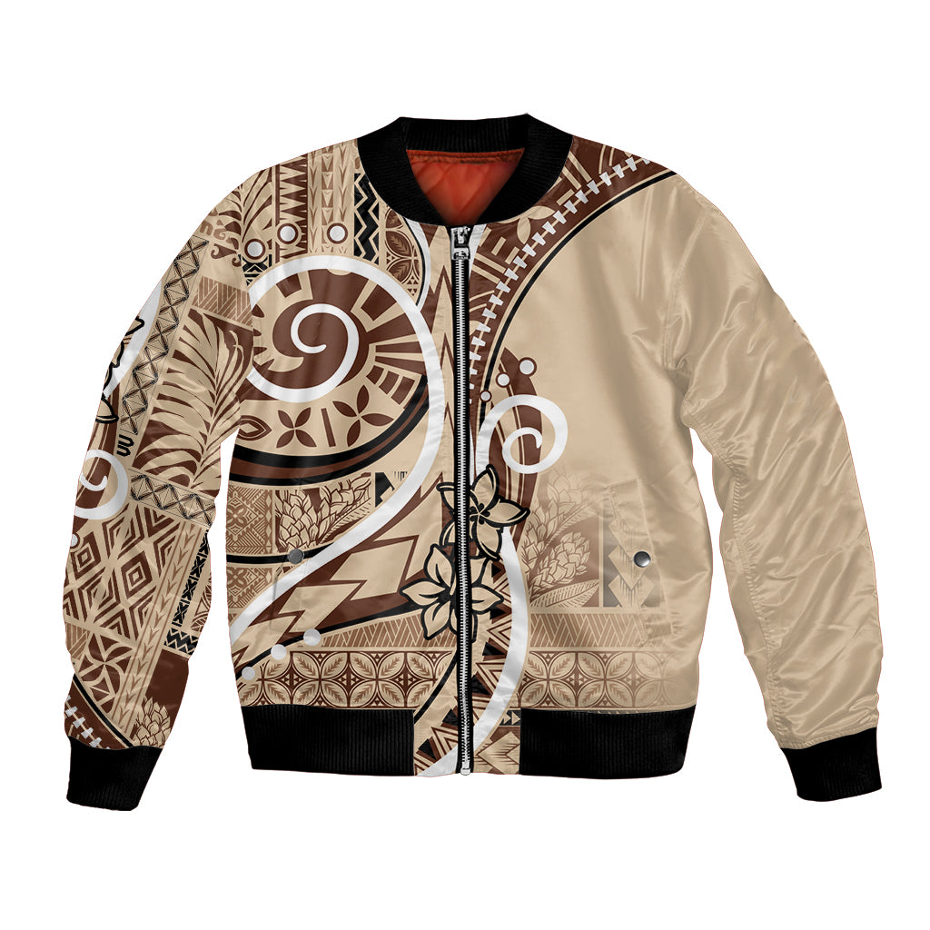 Samoa Siapo Classic Motif Bomber Jacket Manuia le tutoatasi o Samoa Independence LT7 Unisex Beige - Polynesian Pride