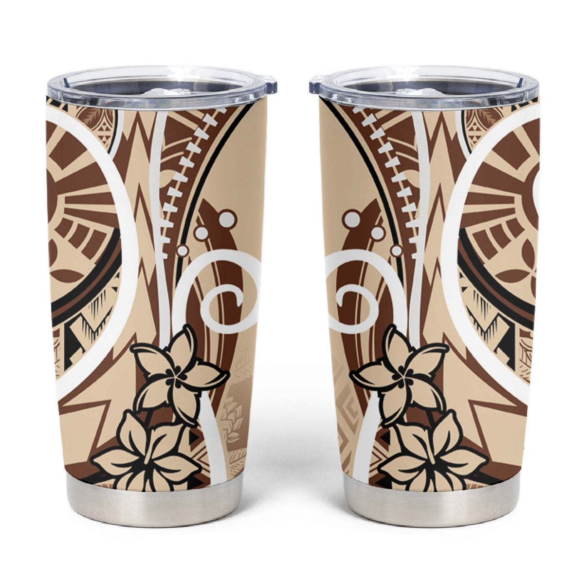 Samoa Siapo Classic Motif Tumbler Cup Manuia le tutoatasi o Samoa Independence LT7 Beige - Polynesian Pride