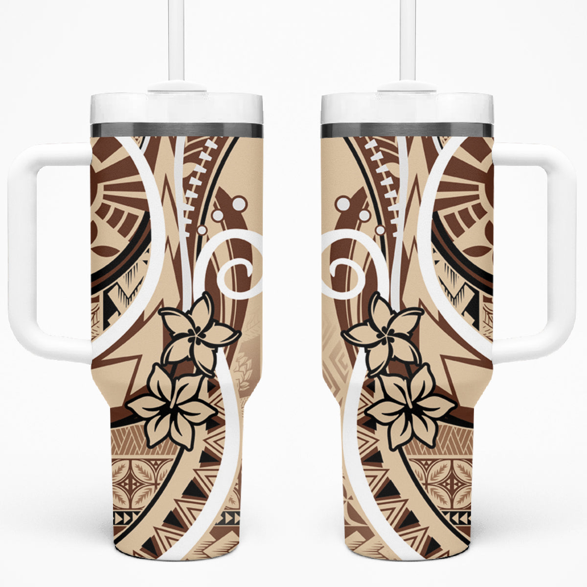 Samoa Siapo Classic Motif Tumbler With Handle Manuia le tutoatasi o Samoa Independence LT7 One Size: 40 oz Beige - Polynesian Pride