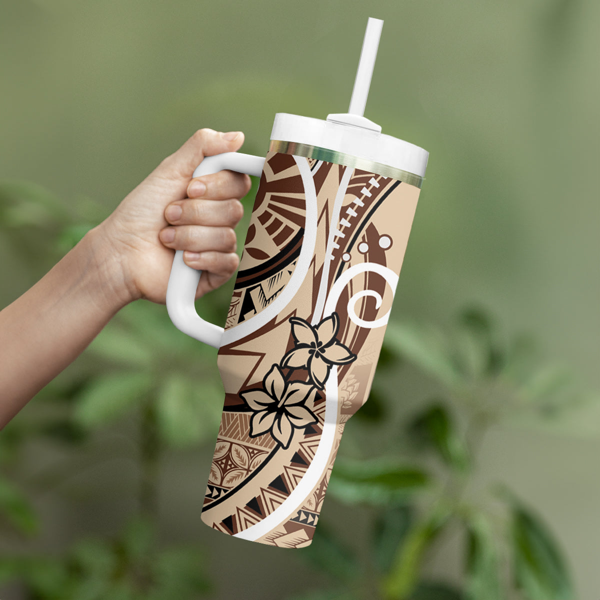 Samoa Siapo Classic Motif Tumbler With Handle Manuia le tutoatasi o Samoa Independence LT7 - Polynesian Pride