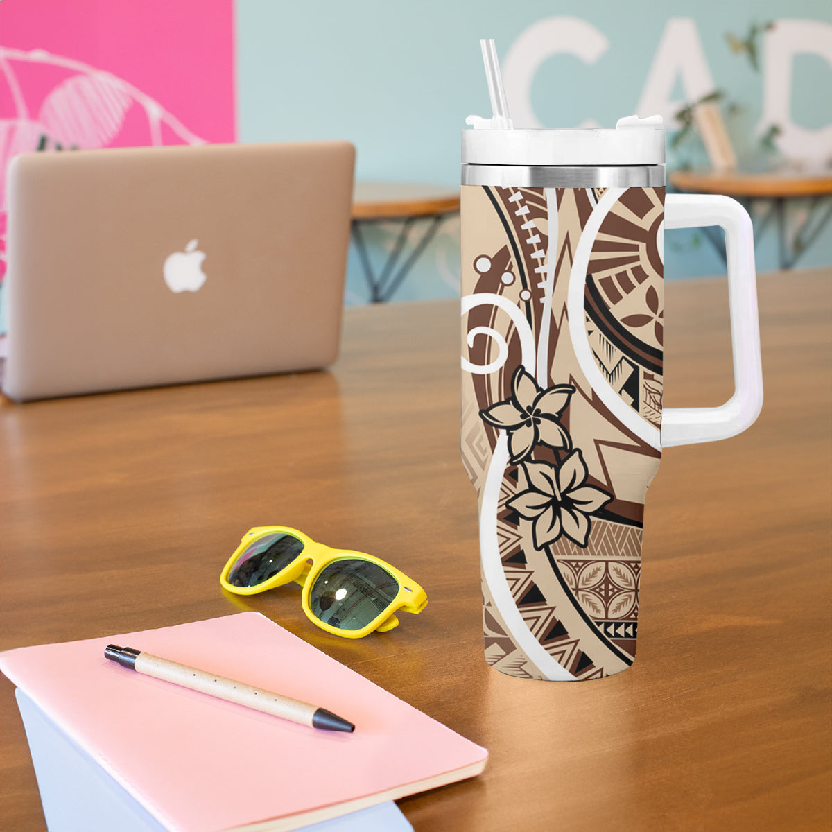 Samoa Siapo Classic Motif Tumbler With Handle Manuia le tutoatasi o Samoa Independence LT7 - Polynesian Pride