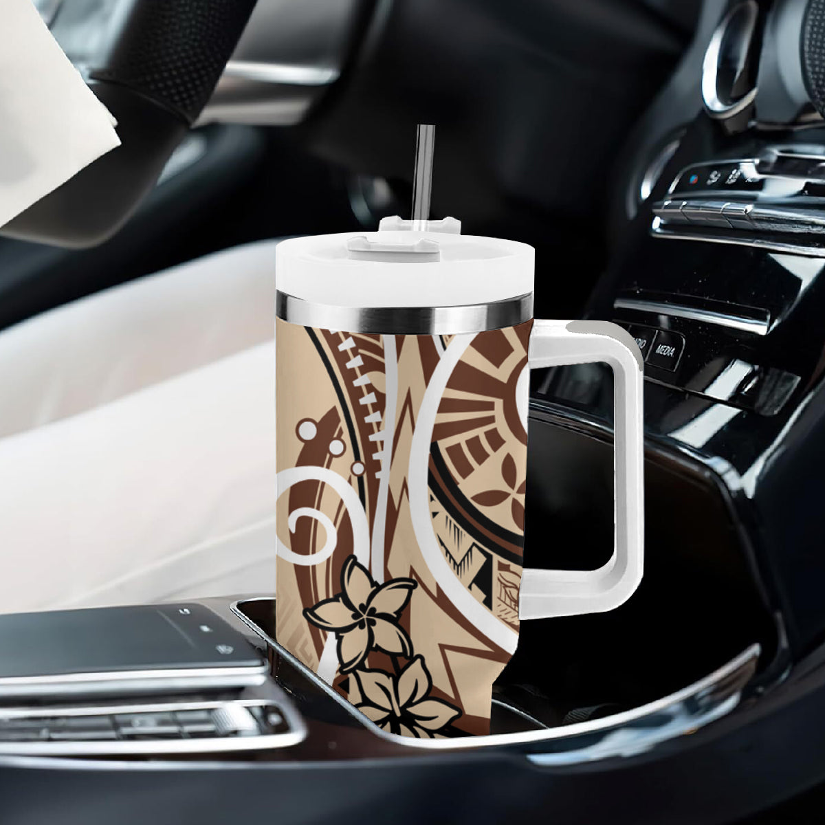 Samoa Siapo Classic Motif Tumbler With Handle Manuia le tutoatasi o Samoa Independence LT7 - Polynesian Pride