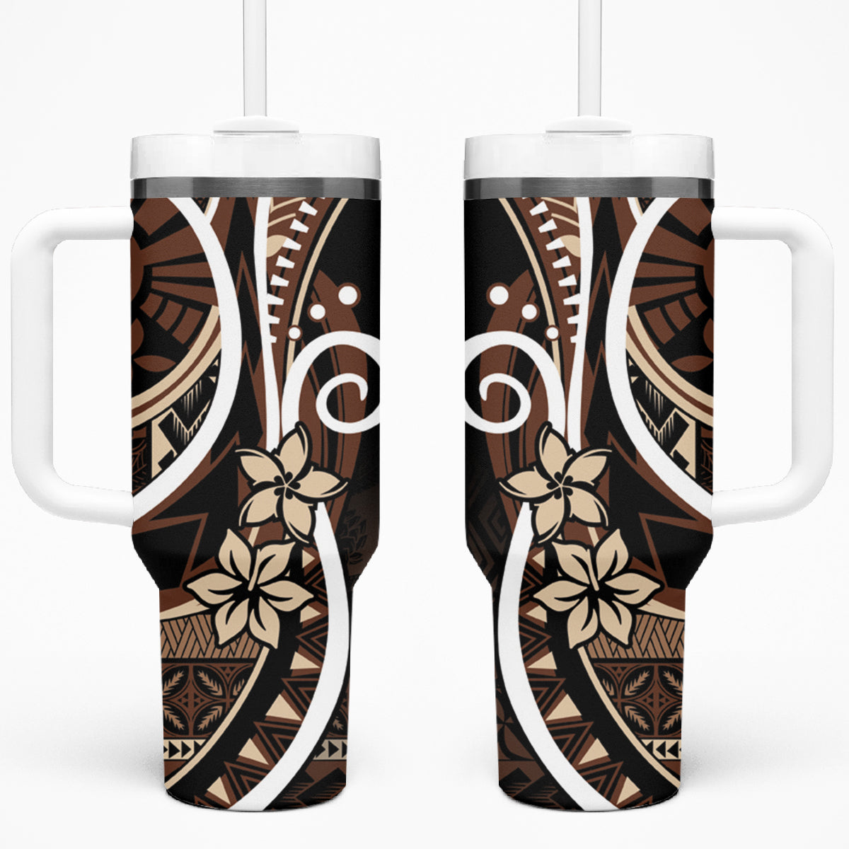Samoa Siapo Classic Motif Tumbler With Handle Manuia le tutoatasi o Samoa Independence Black Style LT7 One Size: 40 oz Black - Polynesian Pride