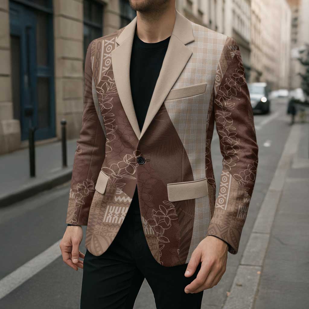 Polynesian Tribal Pattern Patchwork Picturesque Blazer Mocha LT7 - Polynesian Pride