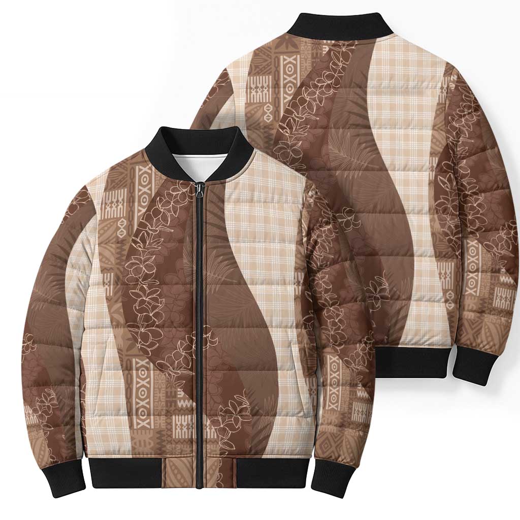 Polynesian Tribal Pattern Patchwork Picturesque Bomber Puffer Jacket Mocha LT7 - Polynesian Pride