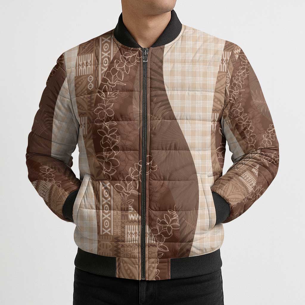Polynesian Tribal Pattern Patchwork Picturesque Bomber Puffer Jacket Mocha LT7 - Polynesian Pride