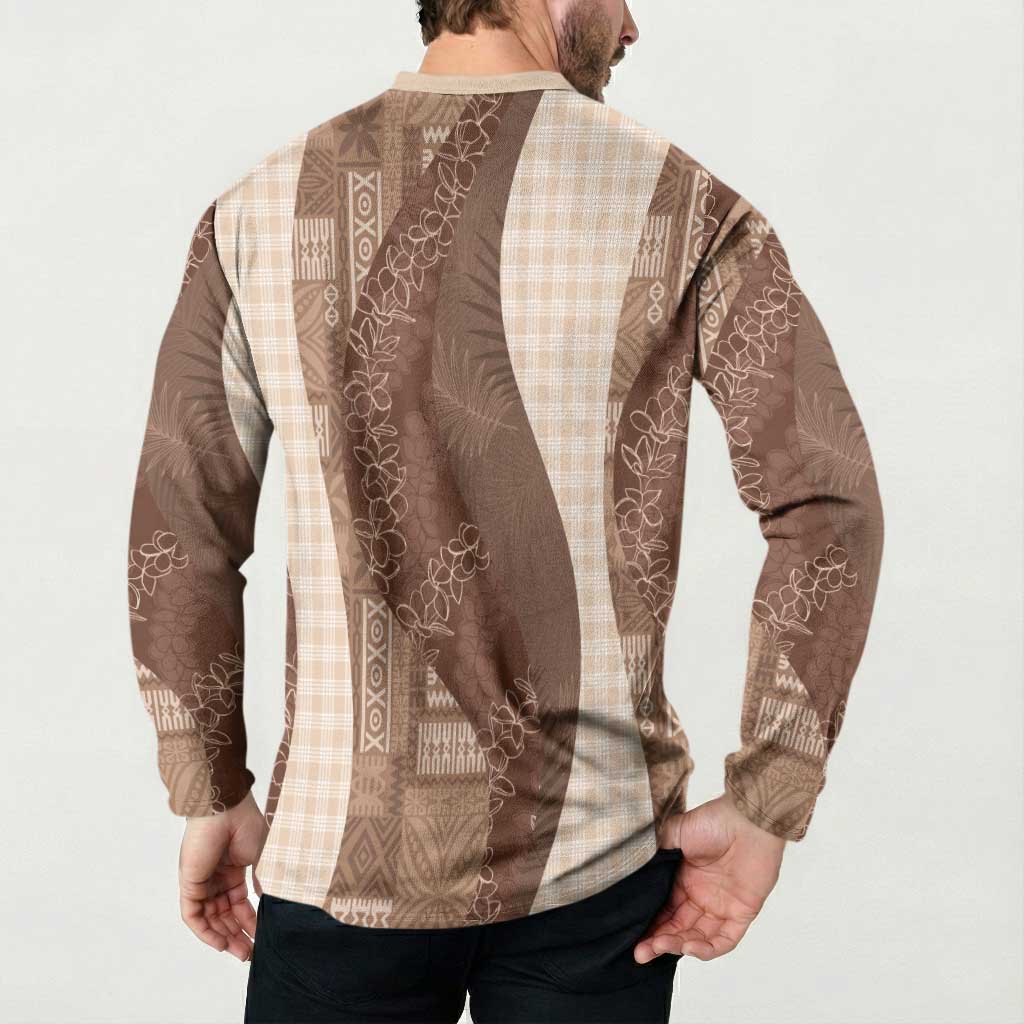 Polynesian Tribal Pattern Patchwork Picturesque Button Sweatshirt Mocha LT7 - Polynesian Pride