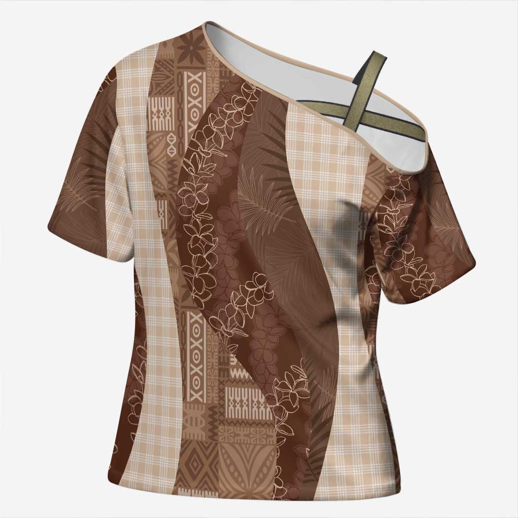 Polynesian Tribal Pattern Patchwork Picturesque Cross Shoulder Shirt Mocha LT7 Female Mocha - Polynesian Pride