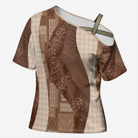 Polynesian Tribal Pattern Patchwork Picturesque Cross Shoulder Shirt Mocha LT7 Female Mocha - Polynesian Pride