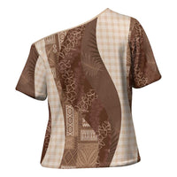 Polynesian Tribal Pattern Patchwork Picturesque Cross Shoulder Shirt Mocha LT7 - Polynesian Pride