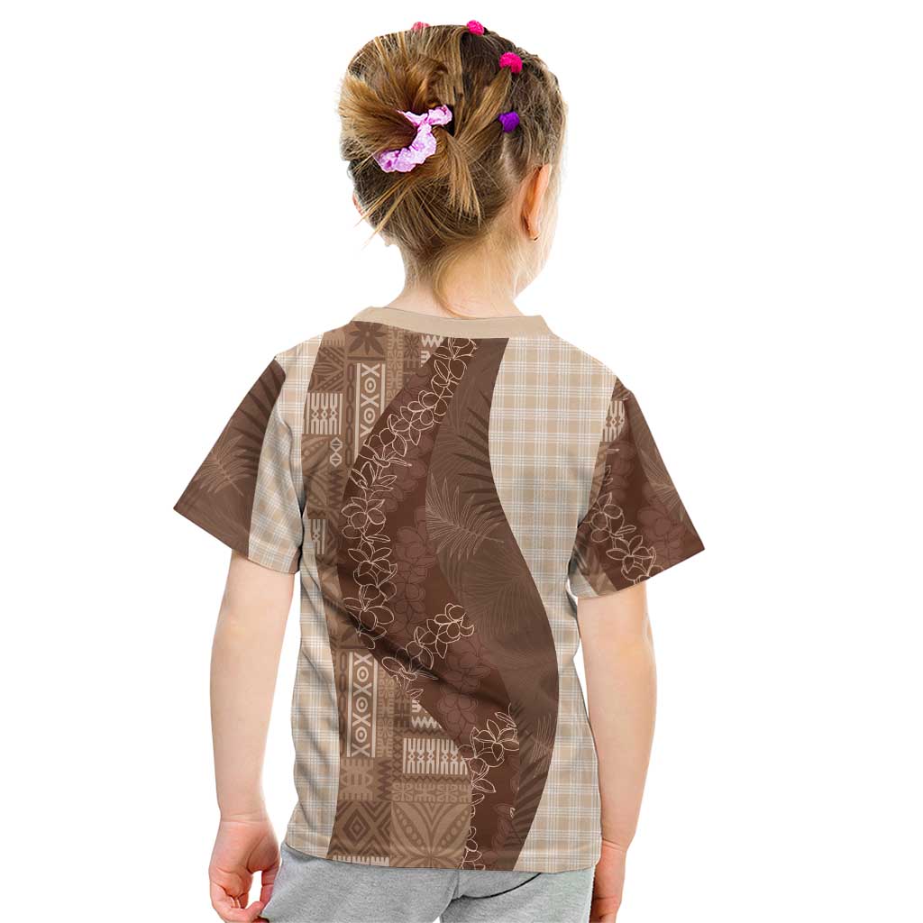Polynesian Tribal Pattern Patchwork Picturesque Kid T Shirt Mocha LT7 - Polynesian Pride