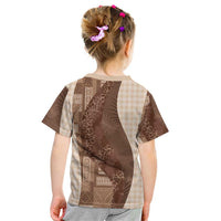 Polynesian Tribal Pattern Patchwork Picturesque Kid T Shirt Mocha LT7 - Polynesian Pride