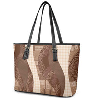 Polynesian Tribal Pattern Patchwork Picturesque Leather Tote Bag Mocha LT7 - Polynesian Pride