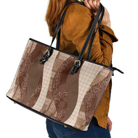 Polynesian Tribal Pattern Patchwork Picturesque Leather Tote Bag Mocha LT7 - Polynesian Pride