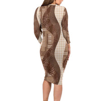 Polynesian Tribal Pattern Patchwork Picturesque Long Sleeve Bodycon Dress Mocha LT7 - Polynesian Pride