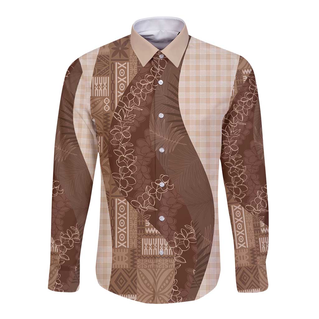 Polynesian Tribal Pattern Patchwork Picturesque Long Sleeve Button Shirt Mocha LT7 Unisex Mocha - Polynesian Pride