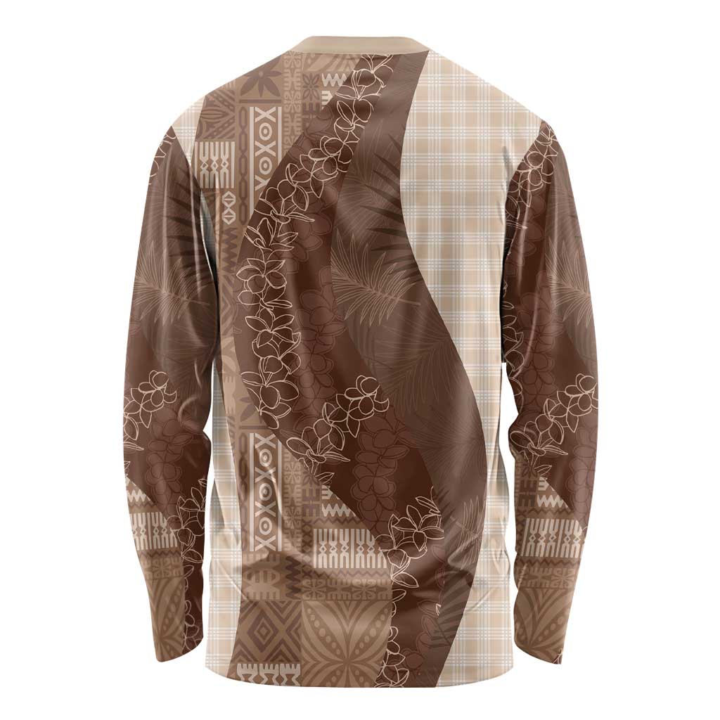 Polynesian Tribal Pattern Patchwork Picturesque Long Sleeve Shirt Mocha LT7 - Polynesian Pride
