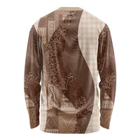 Polynesian Tribal Pattern Patchwork Picturesque Long Sleeve Shirt Mocha LT7 - Polynesian Pride