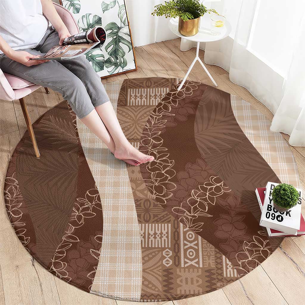 Polynesian Tribal Pattern Patchwork Picturesque Round Carpet Mocha LT7 - Polynesian Pride