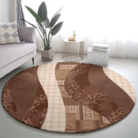Polynesian Tribal Pattern Patchwork Picturesque Round Carpet Mocha LT7 - Polynesian Pride