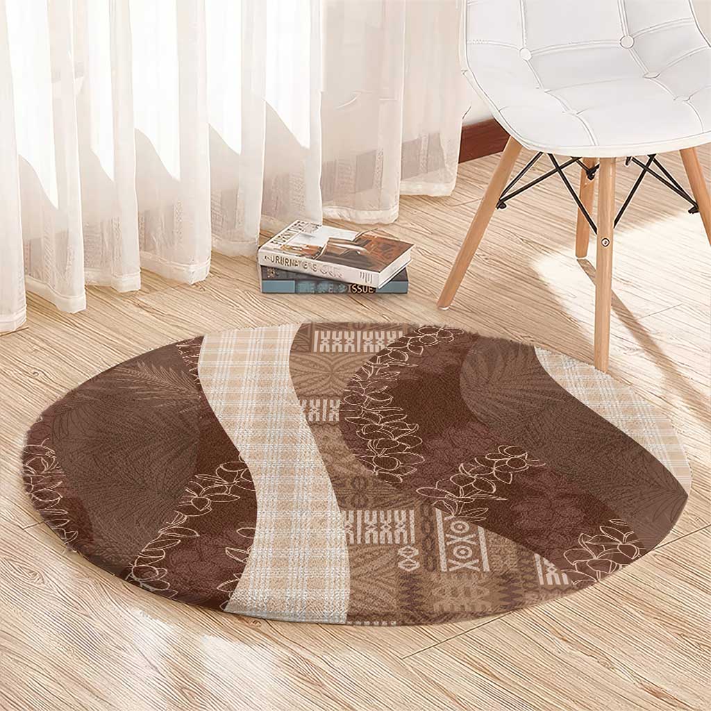 Polynesian Tribal Pattern Patchwork Picturesque Round Carpet Mocha LT7 - Polynesian Pride