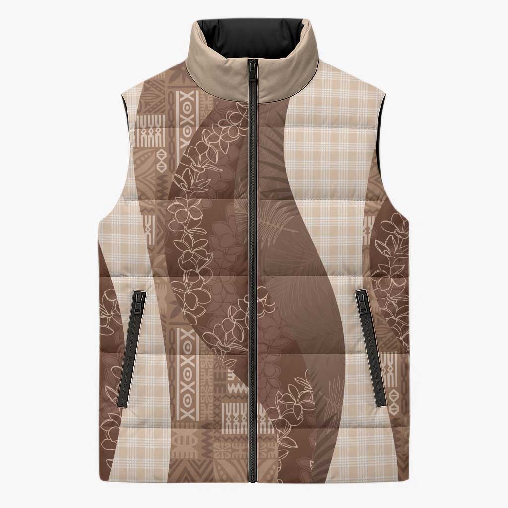 Polynesian Tribal Pattern Patchwork Picturesque Sleeveless Puffer Jacket Mocha LT7 Unisex Mocha - Polynesian Pride