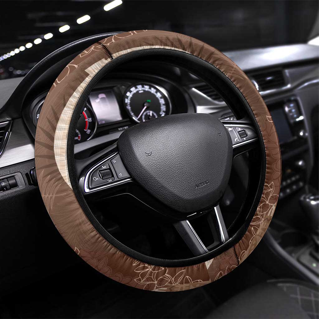 Polynesian Tribal Pattern Patchwork Picturesque Steering Wheel Cover Mocha LT7 Universal Fit Mocha - Polynesian Pride