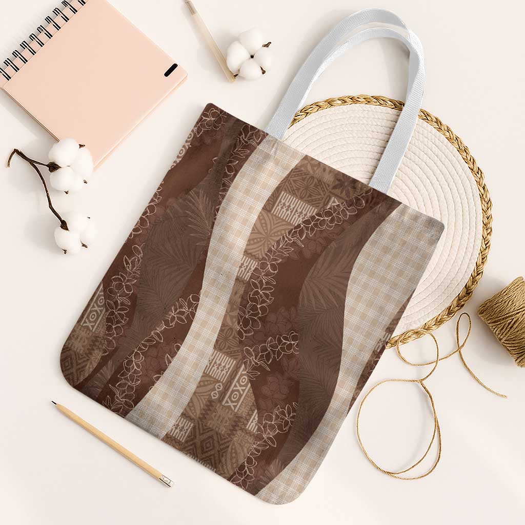 Polynesian Tribal Pattern Patchwork Picturesque Tote Bag Mocha LT7 White Strap One Size Mocha - Polynesian Pride