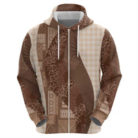 Polynesian Tribal Pattern Patchwork Picturesque Zip Hoodie Mocha LT7 - Polynesian Pride