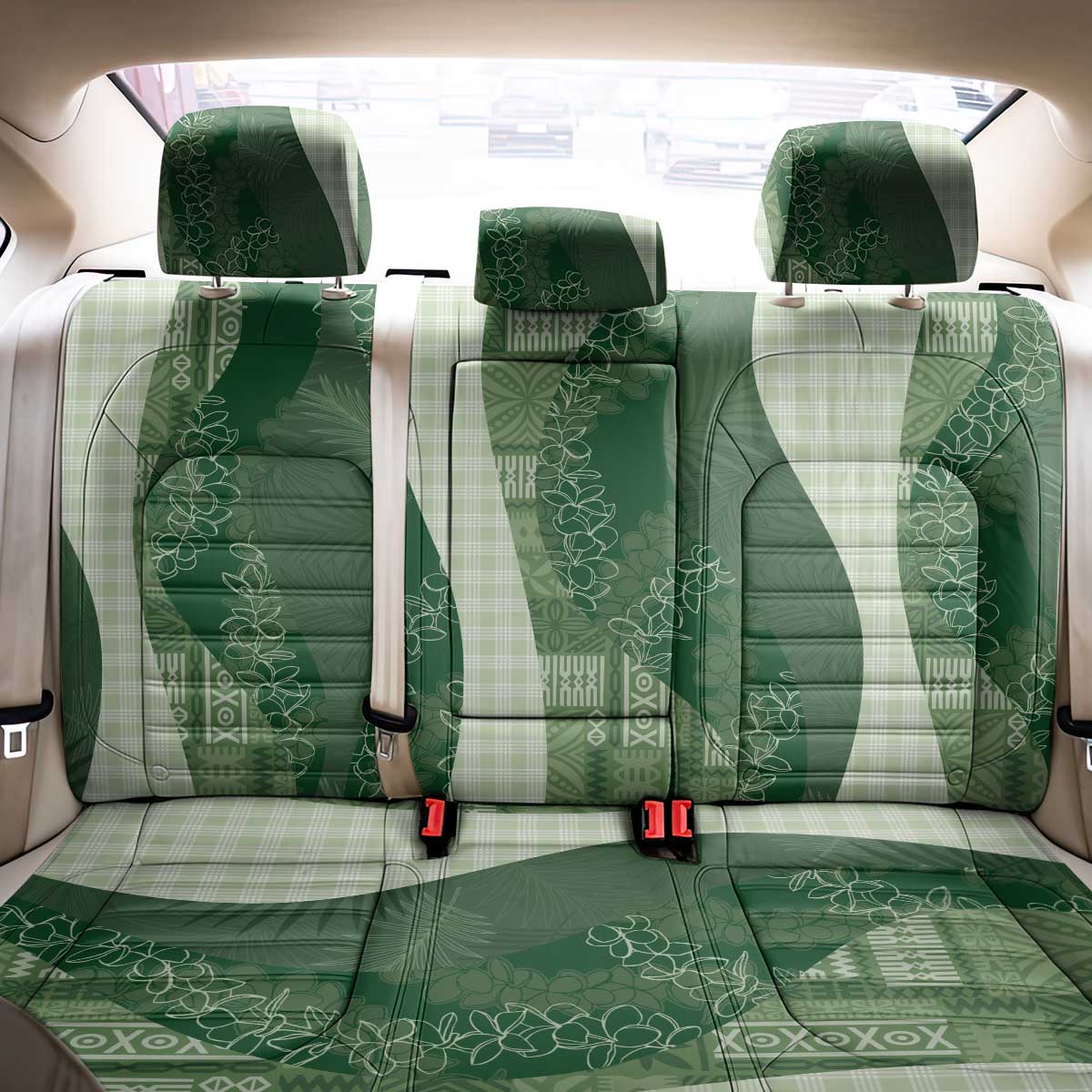 Polynesian Tribal Pattern Patchwork Picturesque Back Car Seat Cover Sage Green LT7 - Polynesian Pride