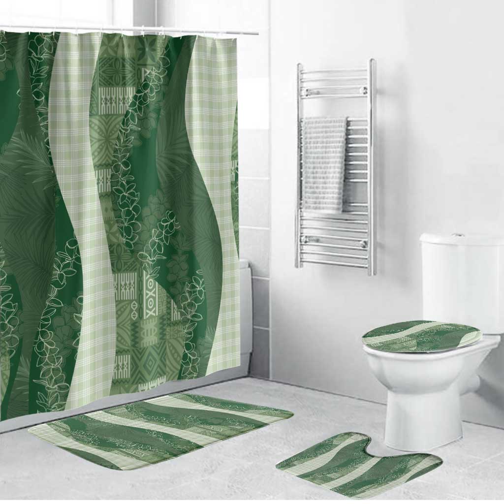 Polynesian Tribal Pattern Patchwork Picturesque Bathroom Set Sage Green LT7 Bathroom Set (4 pcs) Sage Green - Polynesian Pride